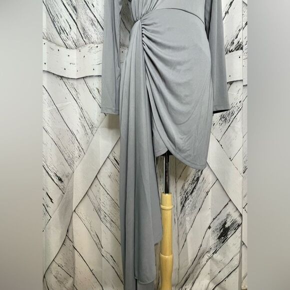 Zara Mini Dress High Low Long Sleeves Padded Shoulders Gray M - Picture 4 of 12